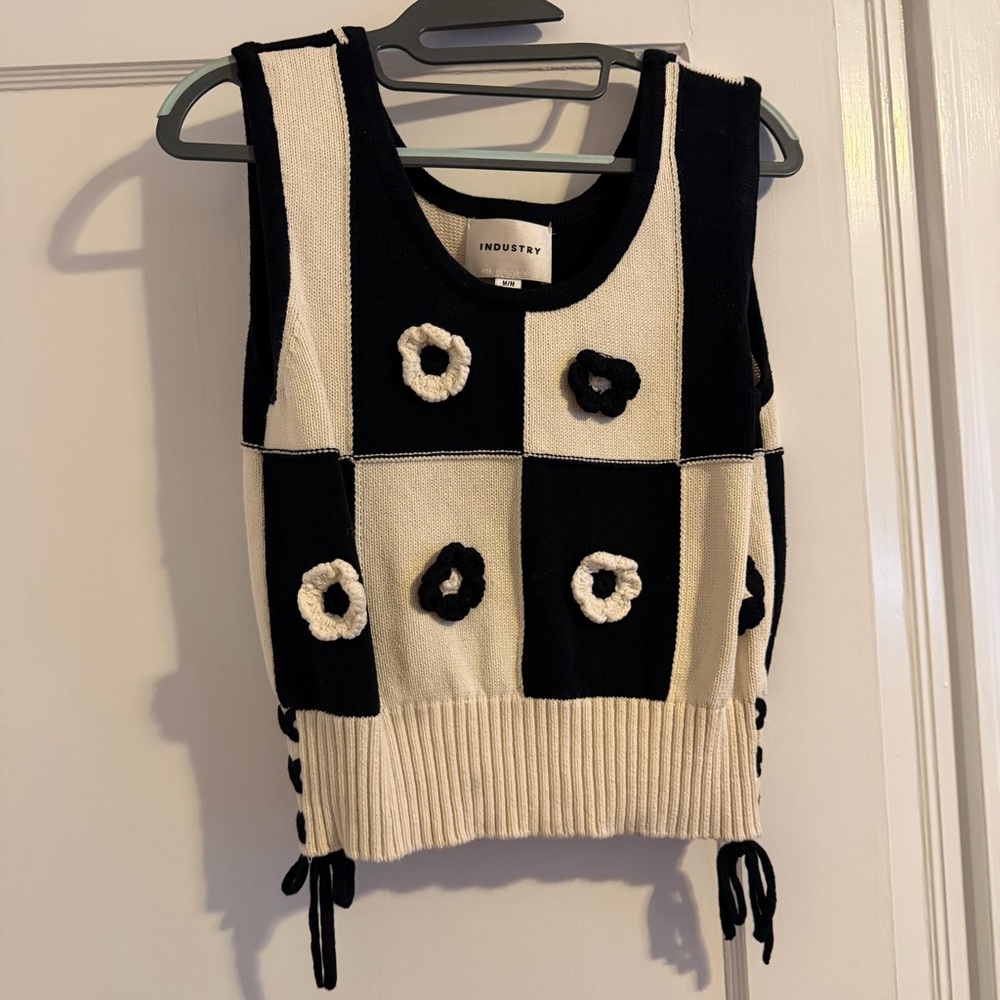 INDUSTRY Black & Cream Checkered Knit Tank